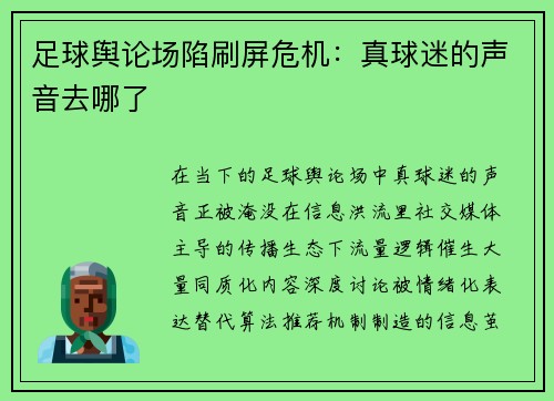 足球舆论场陷刷屏危机：真球迷的声音去哪了